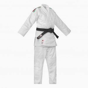 Judogi blanco Adidas J730 Champion III IJF rayas finas Italia